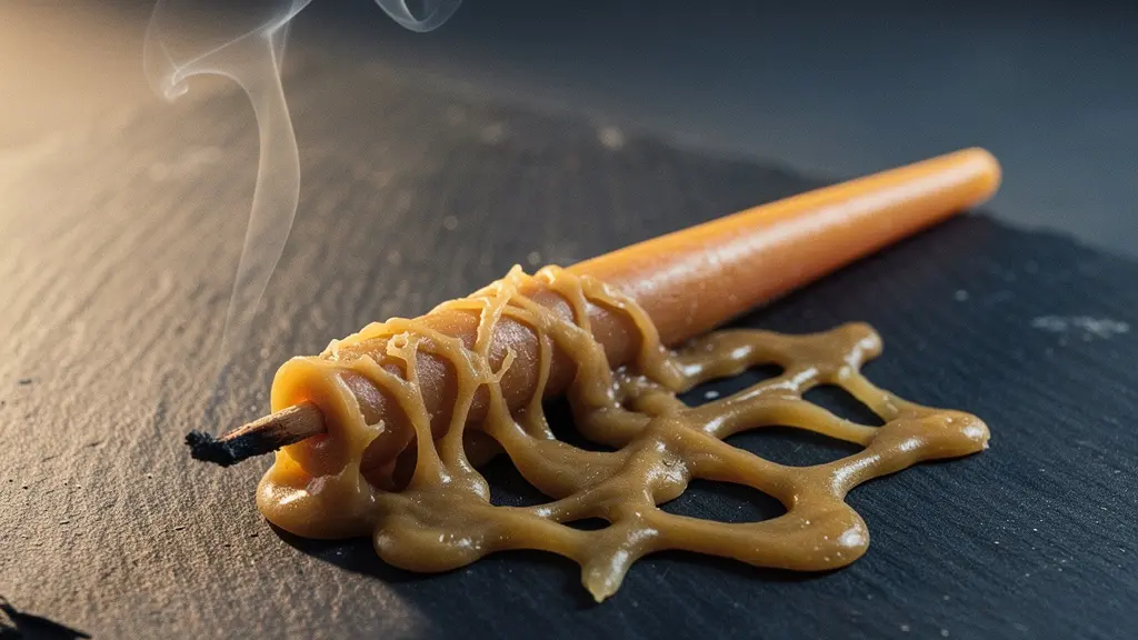 Bougie conique partiellement consumée laissant couler de la cire fondue sur une surface protectrice, illustrant les dangers des bougies auriculaires