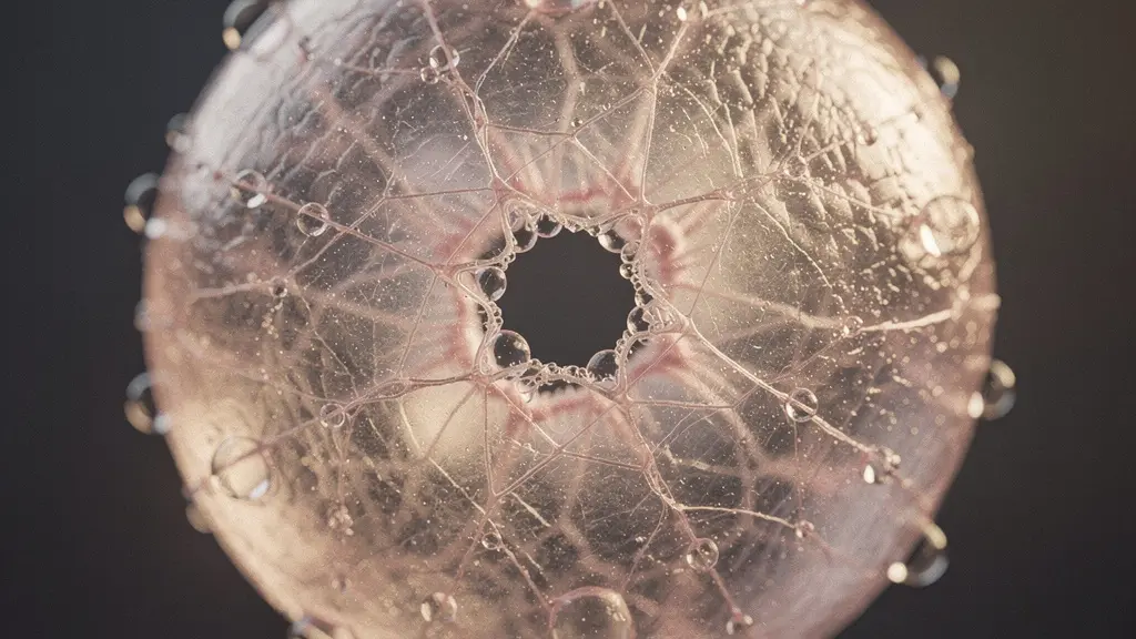 Vue macro abstraite évoquant le processus biologique de cicatrisation d'une membrane fine et translucide