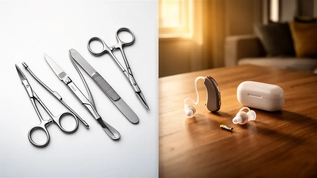 Représentation visuelle du choix entre intervention chirurgicale et solution auditive