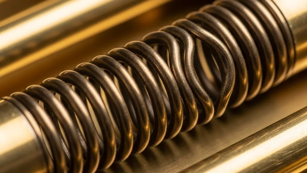 Gros plan macro sur les cordes vibrantes d'un instrument à vent, évoquant la distorsion du signal sonore dans une cochlée endommagée