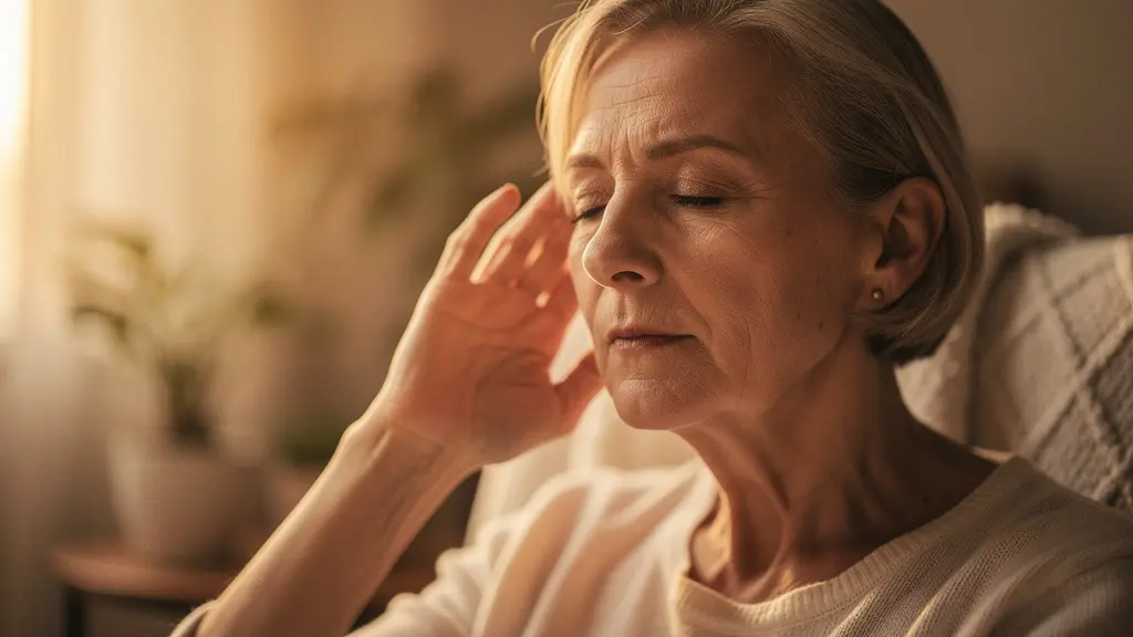 Portrait émotionnel d'une personne les yeux fermés dans une atmosphère apaisée, illustrant le processus d'habituation aux acouphènes