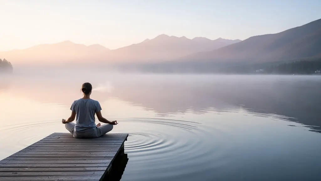 Environnement paisible suggérant le repos auditif avec des ondes sonores qui s'estompent progressivement