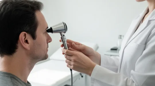 Vue détaillée du pavillon et du conduit auditif externe montrant les structures anatomiques
