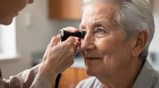 Consultation ORL avec patient senior et audiométrie